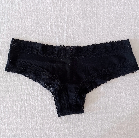 PINK Victoria's Secret Cheekster Tanga Black Cotton Panty, L - Picture 1 of 12